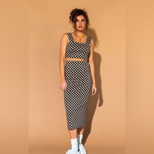 Dressed in LALA Black and gray Checkered Skirt Set